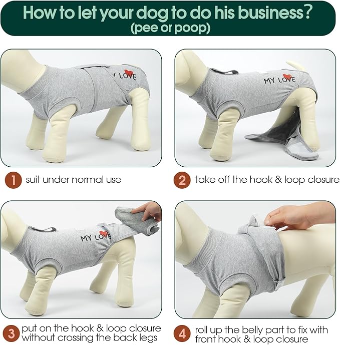Kuoser Dog Recovery Suit for Male Dogs, Post-Surgery Bodysuit for Spay Neuter, Dog Onesie After Surgery, Anti-Licking Pet Surgical Recovery Suit, Gray XL