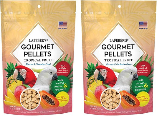 LAFEBER'S Tropical Fruit Gourmet Pellets Pet Bird Food, No Added Sugar, Made with Non-GMO and Human-Grade Ingredients, for Macaws and Cockatoos, 1.25 lb (Pack of 2)