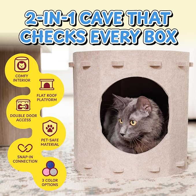 Tess & Liza Felt Cat Cave – Cozy Hideaway for Cats & Kittens | Eco-Friendly Felt Cat House | Durable & Spacious Cat Bed for Large Cats | Stylish Indoor Pet Furniture by Snarky Pets™ Brown