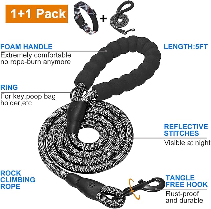 Nylon Dog Collar Soft Neoprene Padded Adjustable Dog Collars for Small Medium Large Dogs (XS Neck 9"-12", Black)