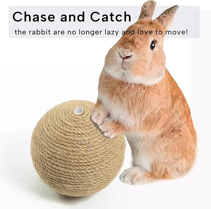 KEYIDE Extra Large Rabbit Ball Toy, 4.7in Natural Sisal Bunny Scratch Ball, Interactive Small Animal Toys for Chinchilla Guinea Pig Rat Playing Scratching Biting