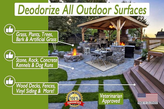 Amazing Outdoor Deodorizer odor eliminator Natural Enzyme Just Spray & Walk Away Grass, AstroTurf, Dog Runs, Patios, Decks, Fences & More Vet Approved - odor eliminator for strong odor