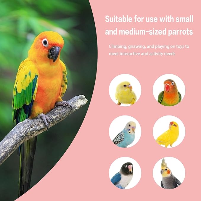 3-Piece Pink Bird Toys Set – Parrot Perch, Swing & Ladder Interactive Cage Accessories for Parakeets, Cockatiels, Conures, Budgies – Ideal for Small to Medium Birds