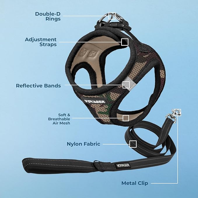 Voyager Step-in Air All Weather Mesh Harness and Reflective 5 ft Dog Leash with Neoprene Handle for Small, Medium and Large Breed Puppies by Best Pet Supplies - Army Base, XL