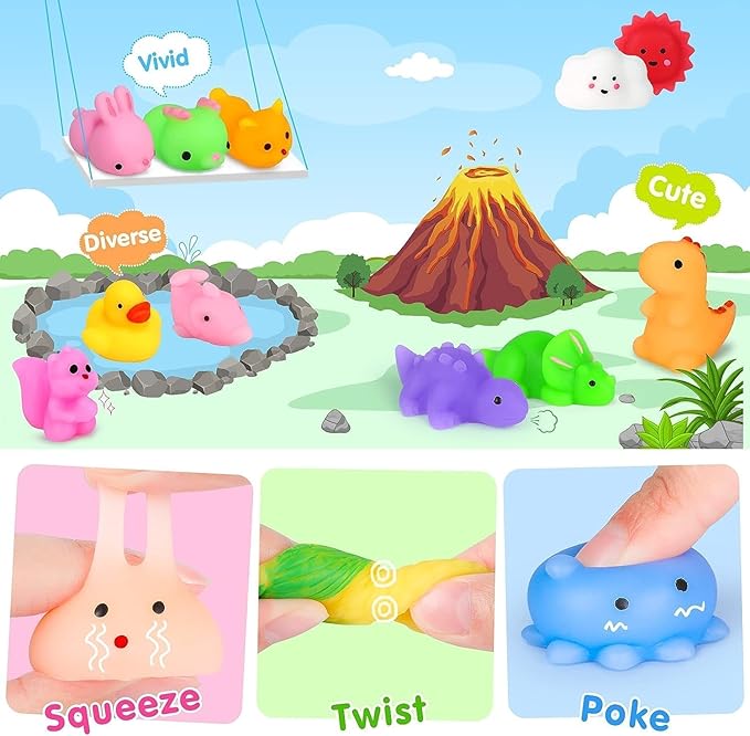 100Pcs Mochi Squishy Toys, Kawaii Squishies Fidget Toys Pack - Stress Relief Toys Party Bags Fillers for Box Toys for Classroom Prizes Kids, Christmas Party Favors Stocking Stuffers Gifts(Random)