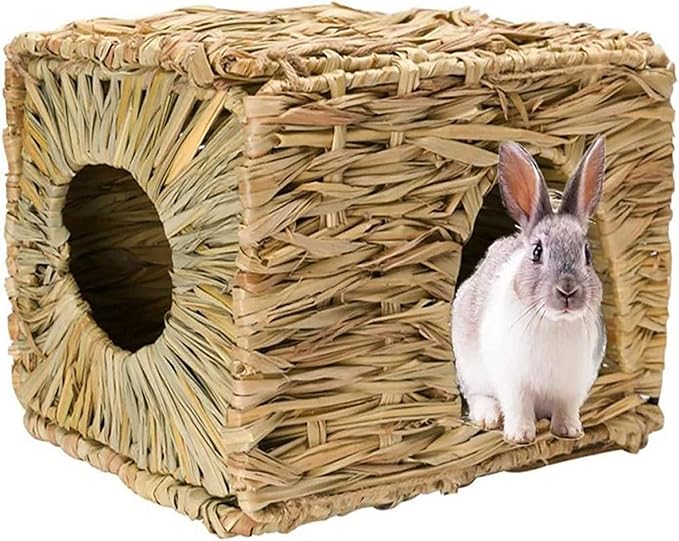 Tfwadmx Rabbit Grass House, Extra Large - Natural Hand Woven Seagrass Play Hay Bed, Hideaway Hut Toy for Bunny Hamster Guinea Pig Chinchilla Ferret