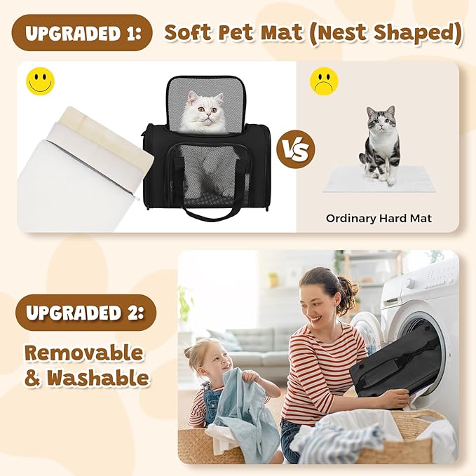 Airline Approved Pet Carrier for Cats & Small Dogs – Soft Sided Travel Bag 17"x11"x11", Portable Collapsible Under Seat Pet Carrier with Mesh Windows & Shoulder Strap, Black