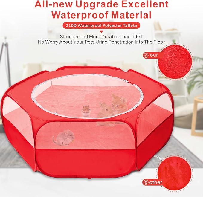 XIRGS Small Animal Playpen, Pet Playpen for Cat/Rabbit/Hamster/Guinea Pig/Bunny/Ferret/Kitten Toys Chick Brooder Box Cage Tent Pop Up Play Pen with Cover, Portable Play Yard Indoor Outdoor Waterproof