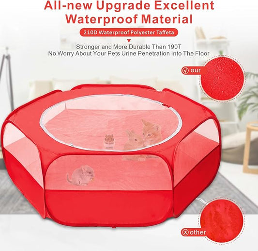 XIRGS Small Animal Playpen, Pet Playpen for Cat/Rabbit/Hamster/Guinea Pig/Bunny/Ferret/Kitten Toys Chick Brooder Box Cage Tent Pop Up Play Pen with Cover, Portable Play Yard Indoor Outdoor Waterproof