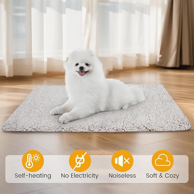 Self Warming Cat Bed, Self Heating Mat for Dog, Extra Warm Thermal Pet Pad with Non-Slip Bottom, Removable Washable Cover for Indoor Outdoor Non Electric (Khaki, 18x24in)