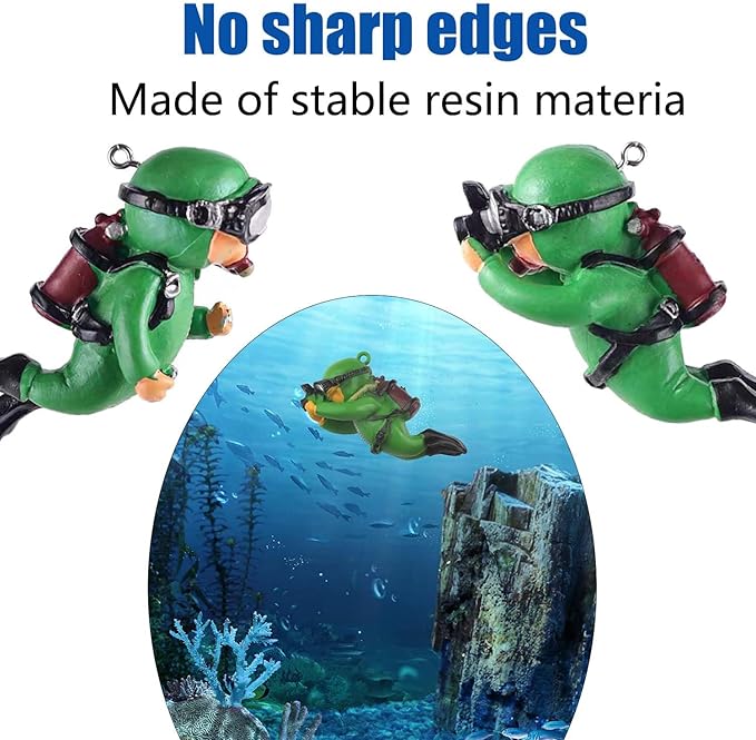 2-Pack Tank Decorations, Cute Little Diver, Aquarium Decoration Accessories Ornaments with Float Ball, Playmate for Tank Suitable for All Kinds of Fish and Tanks (Green)