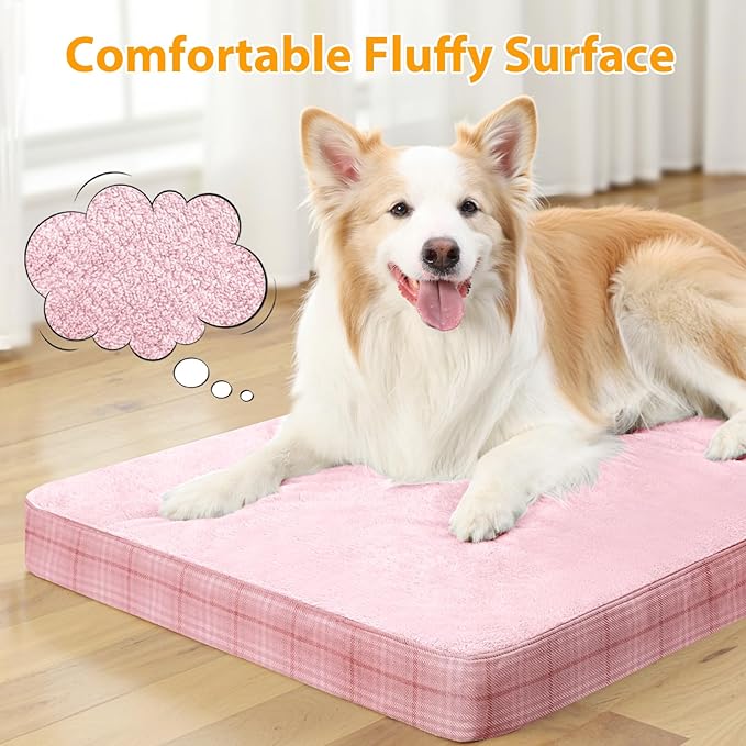 MIHIKK Washable Orthopedic Dog Bed for Large Dogs, L Waterproof Pet Bed with Egg Crate Foam Strong Support, Machine Washable Cover & Anti-Slip Bottom & Durable Zipper 35x22(Pink)