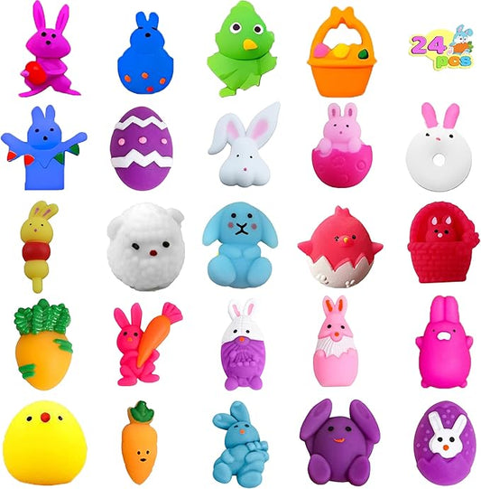 24Pcs Easter Mochi Squishy Toys Stress Relief Squishies for Kids Boys Girls Toddlers Easter Basket Stuffers Egg Fillers Gifts Party Favors