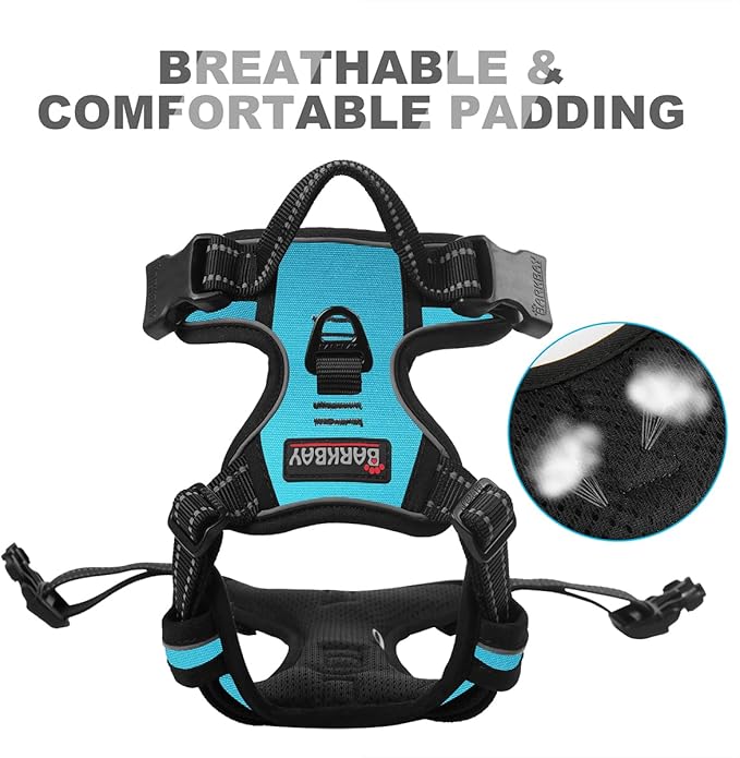 BARKBAY No Pull Dog Harness Front Clip Heavy Duty Reflective Easy Control Handle for Large Dog Walking(Blue,M)