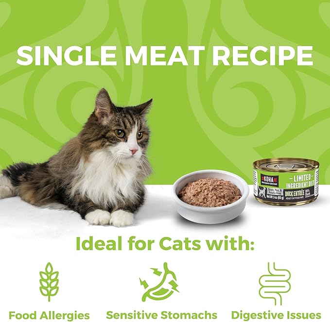 KOHA Limited Ingredient Diet Duck Pate for Cats - Single Meat Wet Cat Food for Sensitive Stomachs - Pate Cat Food with No Fillers - 5.5oz Pack of 24