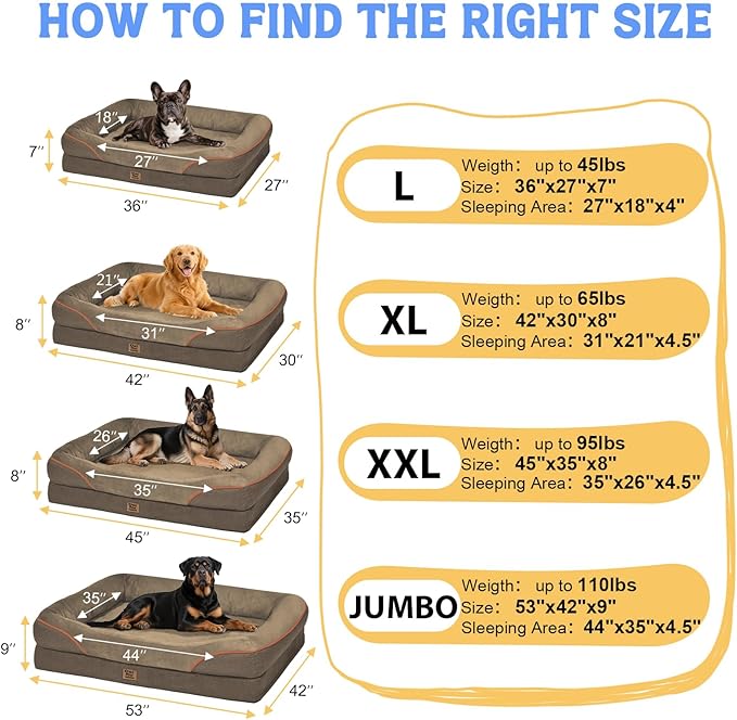 Washable Orthopedic Large Dog Bed - XL Large Dog Bed with Removable Bolsters Cover Foam Support Big Dogs Beds Non-Slip Bottom & Waterproof