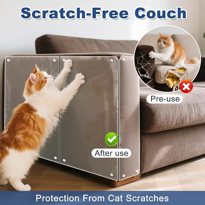 Cat Scratch Furniture Protector, 12-Pack Couch Protector from Cat Claws, Cat Couch Protector Single-Sided Furniture Protectors from Cats Scratching for Sofa Corners Walls Doors(with 50 Twist Pins)