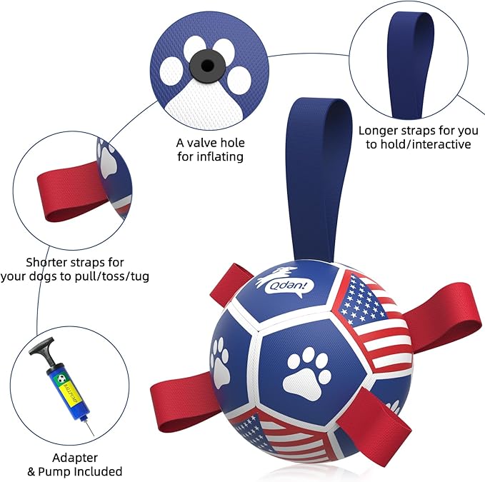 QDAN Dog Toys Puppy Balls, Soccer Ball with Straps, Durable Dog Balls for Small Dogs (5 Inch)