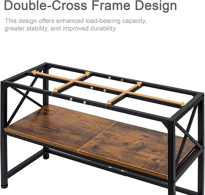 30 Gallon Fish Tank Stand, Aquarium Stand with 2-Tier Storage Shelves, Rustic Brown Metal Frame Turtle Tank,Adjustable Height Design (30 Gallon)