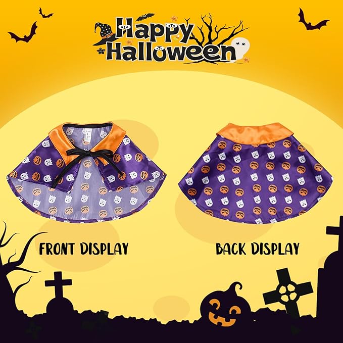 Cats Halloween Pumpkin Cloak Puppy Funny Cosplay Cape Pet Halloween Costume Witch with Rope Pet Party Dress Up Accessories for Cat Puppy