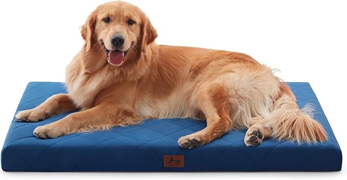 Orthopedic Dog Crate Bed for Large Medium Size Dogs, Waterproof Pet Bed Mat with Egg Crate Foam, Flat Dog Crate Pad with Removable Washable Cover, 41 x 28 Inch Kennel Pads, Navy