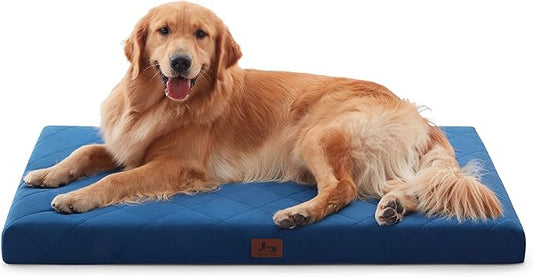 Orthopedic Dog Crate Bed for Large Medium Size Dogs, Waterproof Pet Bed Mat with Egg Crate Foam, Flat Dog Crate Pad with Removable Washable Cover, 41 x 28 Inch Kennel Pads, Navy