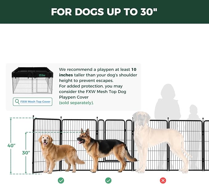 FXW Rollick Unleashed Dog Playpen for Indoor, Yard, RV Camping, 40 inch 48 Panels for Medium and Large Dogs, Black│Patented