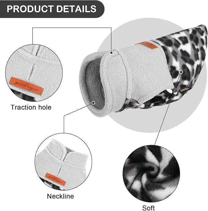 Gray Leopard Print Dog Sweater Dog Sweaters for Small Dogs Girl Boy Fleece Puppy Sweater Warm Soft Pet Holiday Clothes for Small Cats and Dogs Chihuahua Sweaters