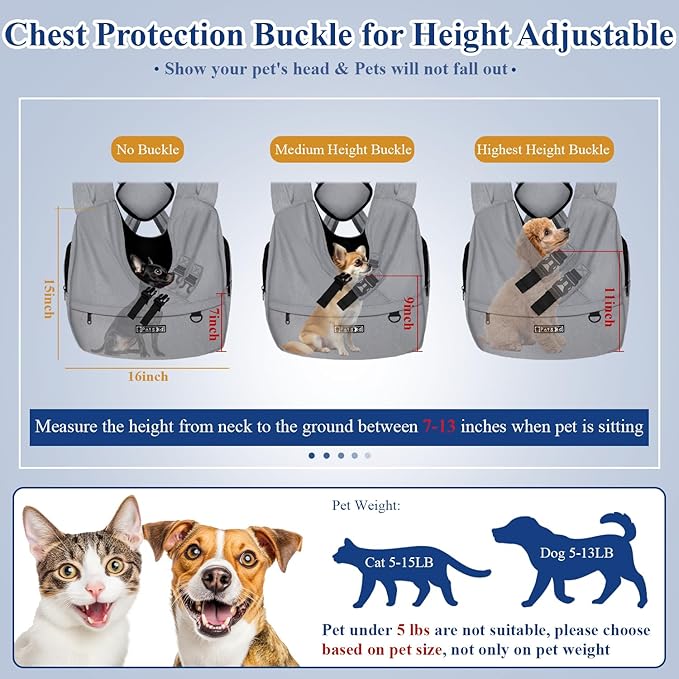 Petskd Dog Carrier Sling for Small Pet 5-15 LBS, Hands Free Front Facing Cat Sling Chest Carrier with Bottom Mat and Adjustable Strap for Pets Anti-Anxiety, Walk, Vet