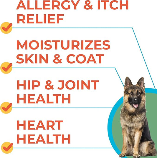 Omega 3 Fish Oil for Dogs (540Ct) - Skin&Coat Chews - Dry & Itchy Skin Relief + Allergy Support - Shiny Coat - EPA&DHA Fatty Acids - Salmon Oil Chews Promotes Heart, Hip & Joint Support