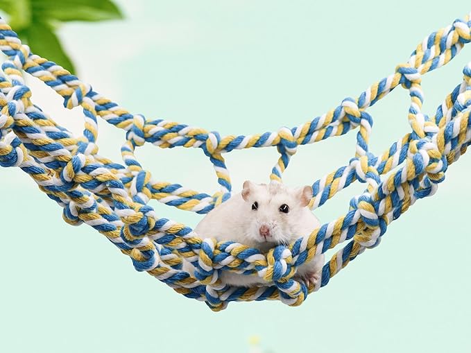Dnoifne 20 × 7 Inch Colorful Bird Rope Net, Rat Climbing Rope Net, Pet Hanging Hammock, Bird Ladder Rope Bridge, Small Animal Rope Net Toy, Cage Decor Accessories for Rat Hamster Bird Ferret
