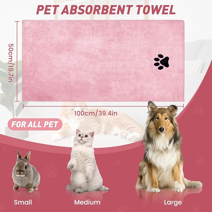 Pet Shower & Bath Supplies，Dog Shampoo Brush Set with Towel, Washing Gloves,Comb for Dogs and Cats (Pink)