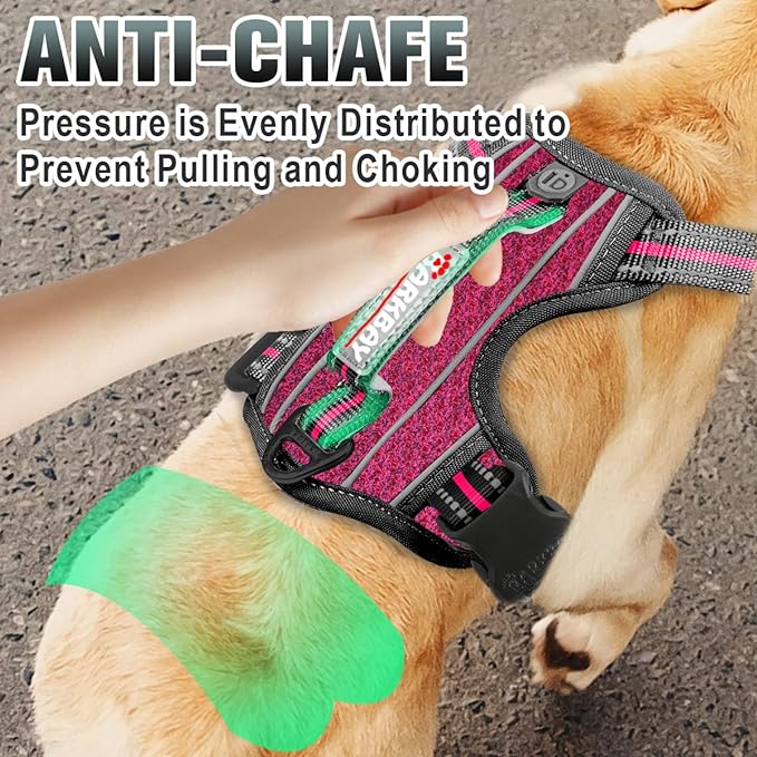 BARKBAY No Pull Dog Harness Large Reflective Dog Harness with Front Clip and Easy Control Handle for Walking Training Running with ID tag Pocket(Pink/Black,L)
