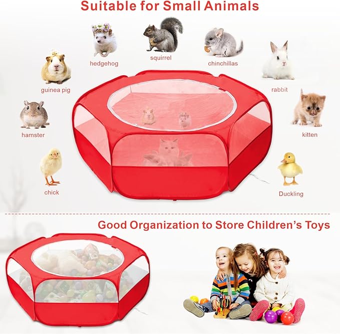 XIRGS Small Animal Playpen, Pet Playpen for Cat/Rabbit/Hamster/Guinea Pig/Bunny/Ferret/Kitten Toys Chick Brooder Box Cage Tent Pop Up Play Pen with Cover, Portable Play Yard Indoor Outdoor Waterproof