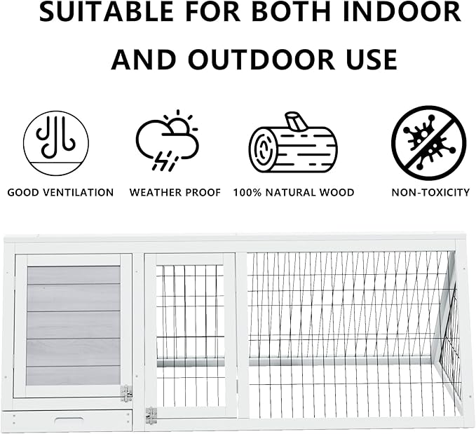 Small Animal Cages Indoor Outdoor Wooden Pet House Large A-Frame Guinea Pig House Poultry Hutch with 3 Doors for Chicken Duck Bunny Hedgehog Gerbil (Grey)