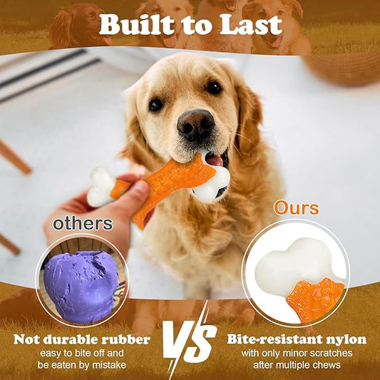 Dog Toys for Aggressive Chewers Large Breed, Tough Bones, Nylon Puppy Teething Chew Toys Medium Dogs, Heavy Duty Peanut Butter Flavor Toys