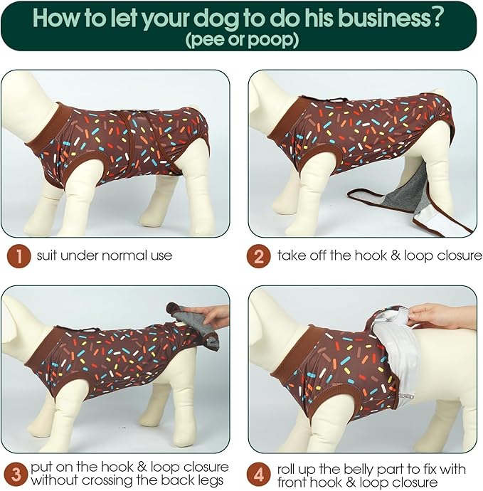 Kuoser Dog Recovery Suit for Post-Surgery Care, Spay Neuter Bodysuit for Female & Male Dogs, Anti-Licking Surgical Onesie, Snug Fit for Abdominal Wound Protection & Skin Healing, Brown S