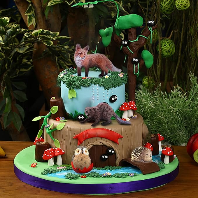 SIENON 18Pcs Forest Animals Figures Toys, Baby Woodland Animals Figurines, Miniature Animals Toys with Owl Hedgehog Fox Squirrels Bear Monkey Deer Wolf for Woodland Theme Cake Cupcake Toppers