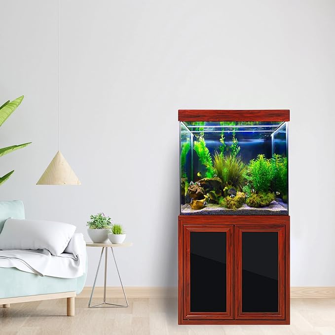 50 Gallon Fish Tank with Premium Tempered & Ultra Transparent Glass (Complete Aquarium Setup) Red Wood