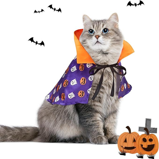 Cats Halloween Pumpkin Cloak Puppy Funny Cosplay Cape Pet Halloween Costume Witch with Rope Pet Party Dress Up Accessories for Cat Puppy