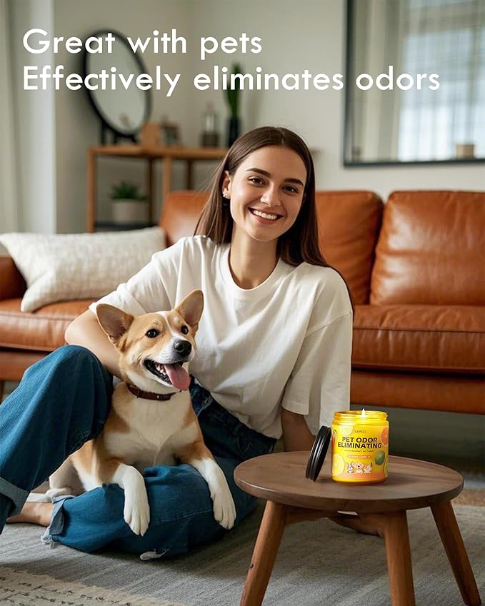 AOOVOO Pet Odor Eliminator Candle - 2 Pack Citrus Lemon Odor Eliminating Candle, Highly Fragranced Air Freshing Scented Candles, Natural Soy Wax, 18 oz