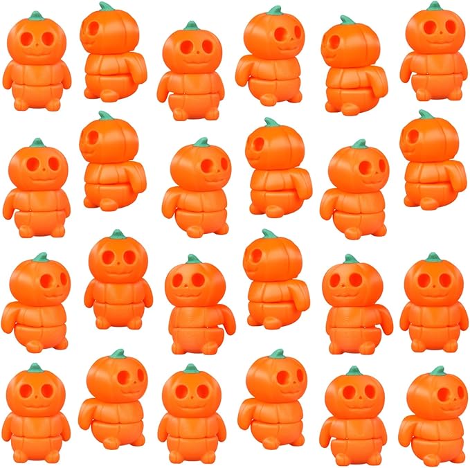 Honoson 24 Pcs 3D Printed Fidget Toy 3D Printed Pumpkin Styled Man Small Animal Toy Flexible Halloween Christmas Decoration for Play and Display