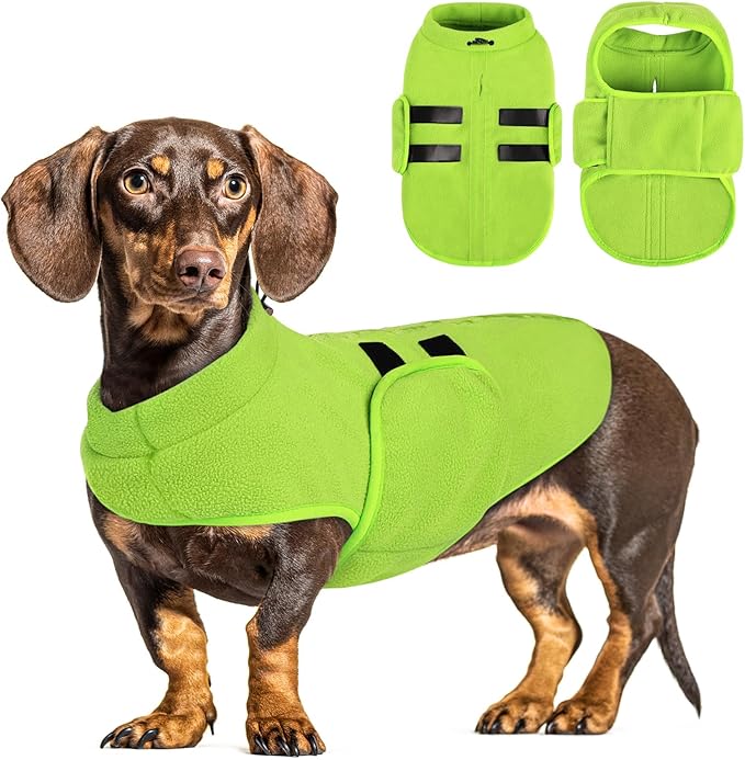 Queenmore Medium Dog Sweaters, Soft Fleece Vest Pullover Dog Jacket with Leash Hole, Warm Winter Dog Clothes Cold Weather Doggy Dachshund Sweater for Medium Dogs Cats Boy or Girl (Green, M)