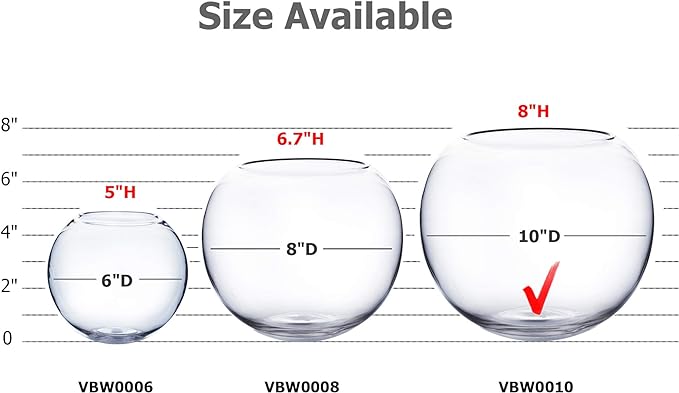 WGV Bowl Glass Vase Bulk, Diameter 10", Height 8", Open Width 6", (Multiple Sizes Choices) Clear Bubble Planter Terrarium Fish Bowl for Wedding Event Home Decor, 4 Pieces (VBW0010)