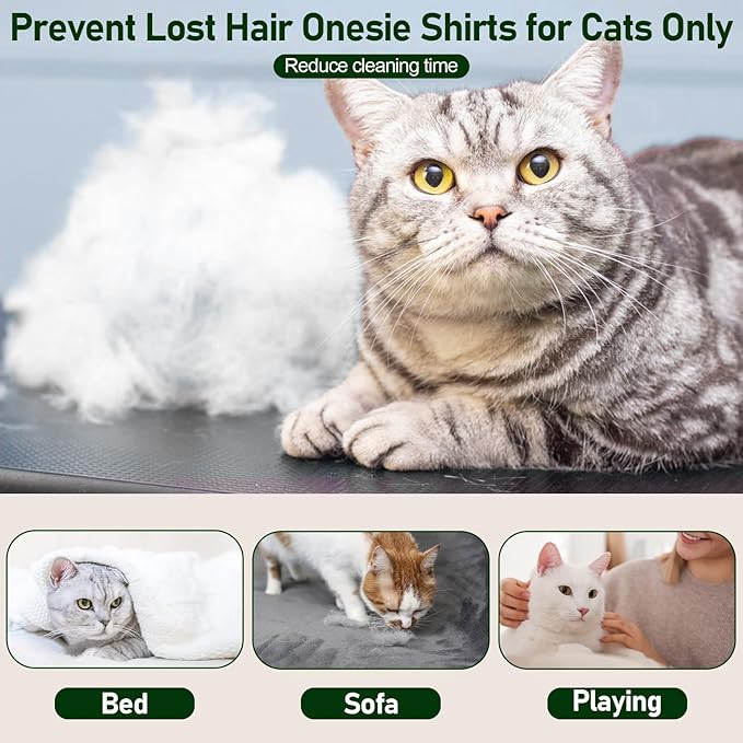 Cat Pajamas for Cats Only, Sticky Hair Cat Clothes, Long Sleeve Sphynx Clothes, Anti-Licking or Skin Disease Recovery Suit for Female Cats, Kitten Onesie Pajamas, ArmyGreen, M