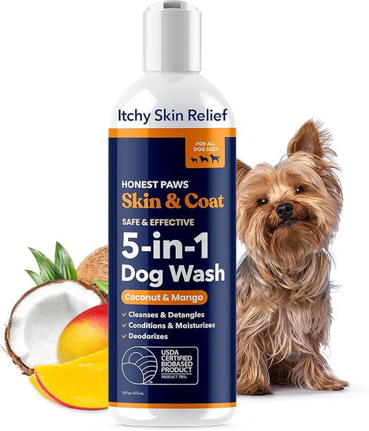 Honest Paws Dog Shampoo and Conditioner - Premium Dog Wash for Allergies and Dry, Itchy, Moisturizing for Sensitive Skin - Sulfate Free, Plant Based, All Natural - Coconut & Mango -16 Fl Oz