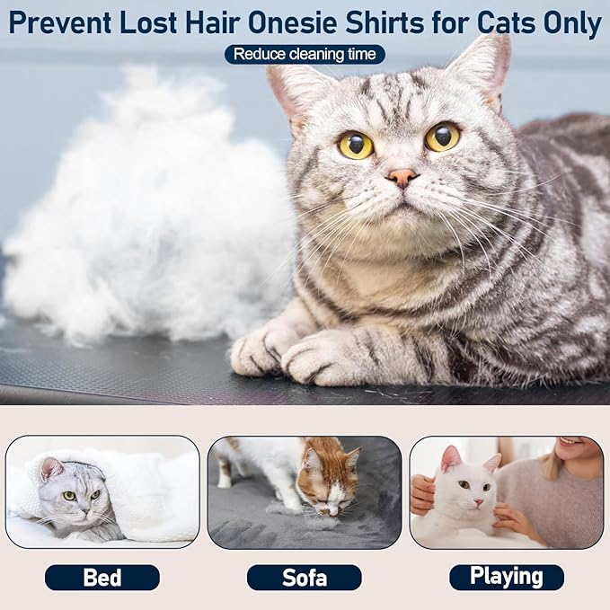 Cat Pajamas for Cats Only, Sticky Hair Cat Clothes, Long Sleeve Sphynx Clothes, Anti-Licking or Skin Disease Recovery Suit for Female Cats, Kitten Onesie Pajamas, DarkBlue, 2XL