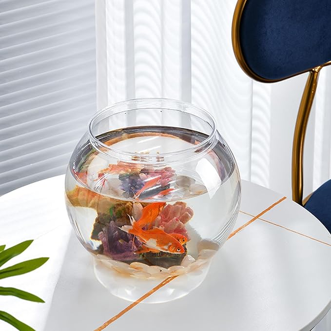 POPETPOP Plastic Fish Bowls Round Aquarium Clear Fish Keeper Fishbowl Vase Pot for Wedding Party Event Christmas Holiday Home Decor 18cm