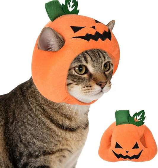 Cat Halloween Costumes Halloween Pumpkin Hat for Dogs Cats Adjustable Cute Orange Pumpkin Cap Festival Pet Head Dress Up Accessories for Halloween Puppy Kitten Cosplay Costume Gifts