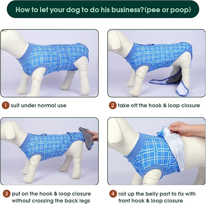 Kuoser Dog Recovery Suit for Female Male Dogs, Post-Surgery Bodysuit for Spay Neuter, Dog Onesie After Surgery, Anti-Licking Pet Surgical Recovery Suit, Blue XS